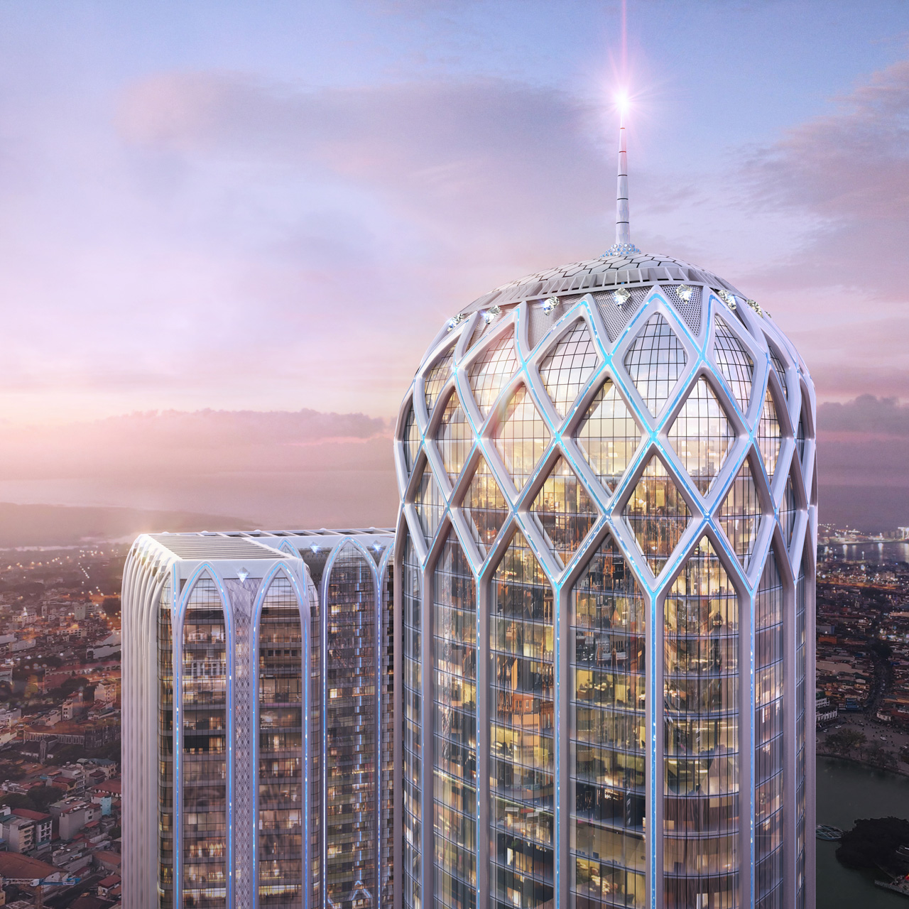 Dự án đi theo lối kết cấu Diagrid phức tạp, hiếm gặp trên thế giới, tương tự những tên tuổi lớn như 30 St Mary Axe của London hay tòa nhà Prada tại Tokyo...